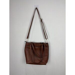 SevenDays Vegan Leather Shoulder Bag Or Crossbody Brown Tote Zip Closer